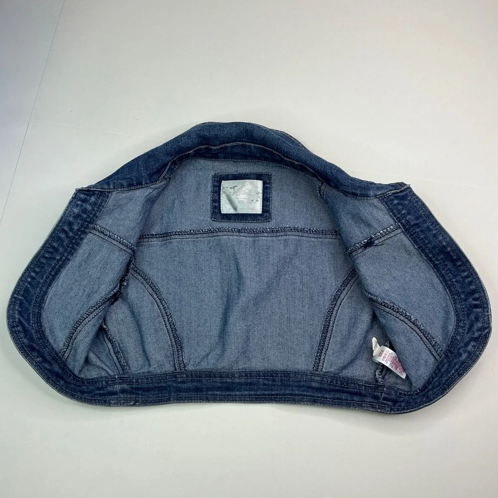 Justice Blue Denim Bolero Shrug Kids 8/10 Rhinestone Embellished Cap Sleeve